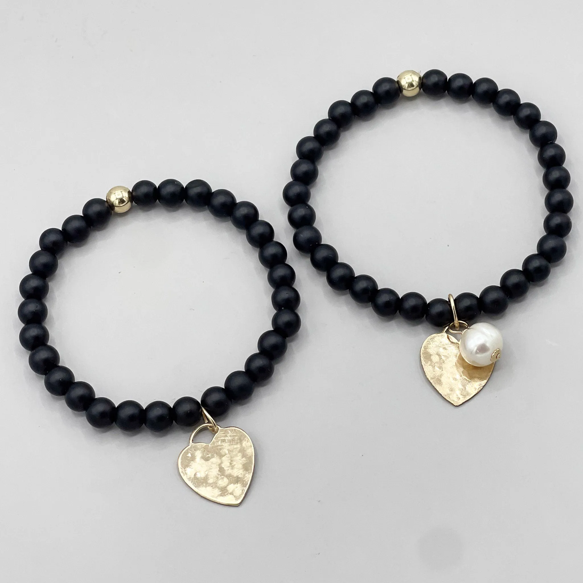 6mm Matte Black Onyx Heart Bracelet