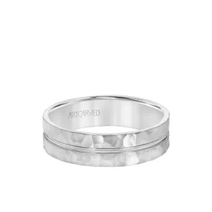 6MM Men's Wedding Band - Hammered Finish With Polished Center Groove