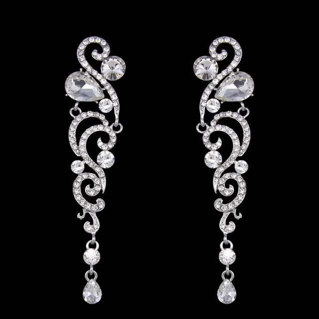 7 Colors Luxury Crystal Wedding Long Earrings for Bridesmaids