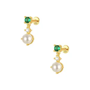 925 Silver Pearl Green CZ Diamond Flat Back Earrings)