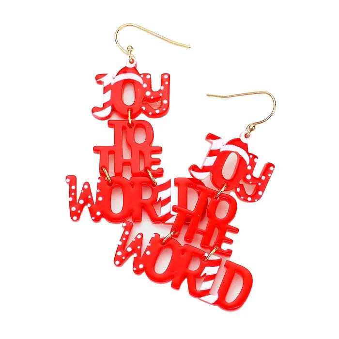 Acetate Christmas Theme Joy The World Dangle Earrings