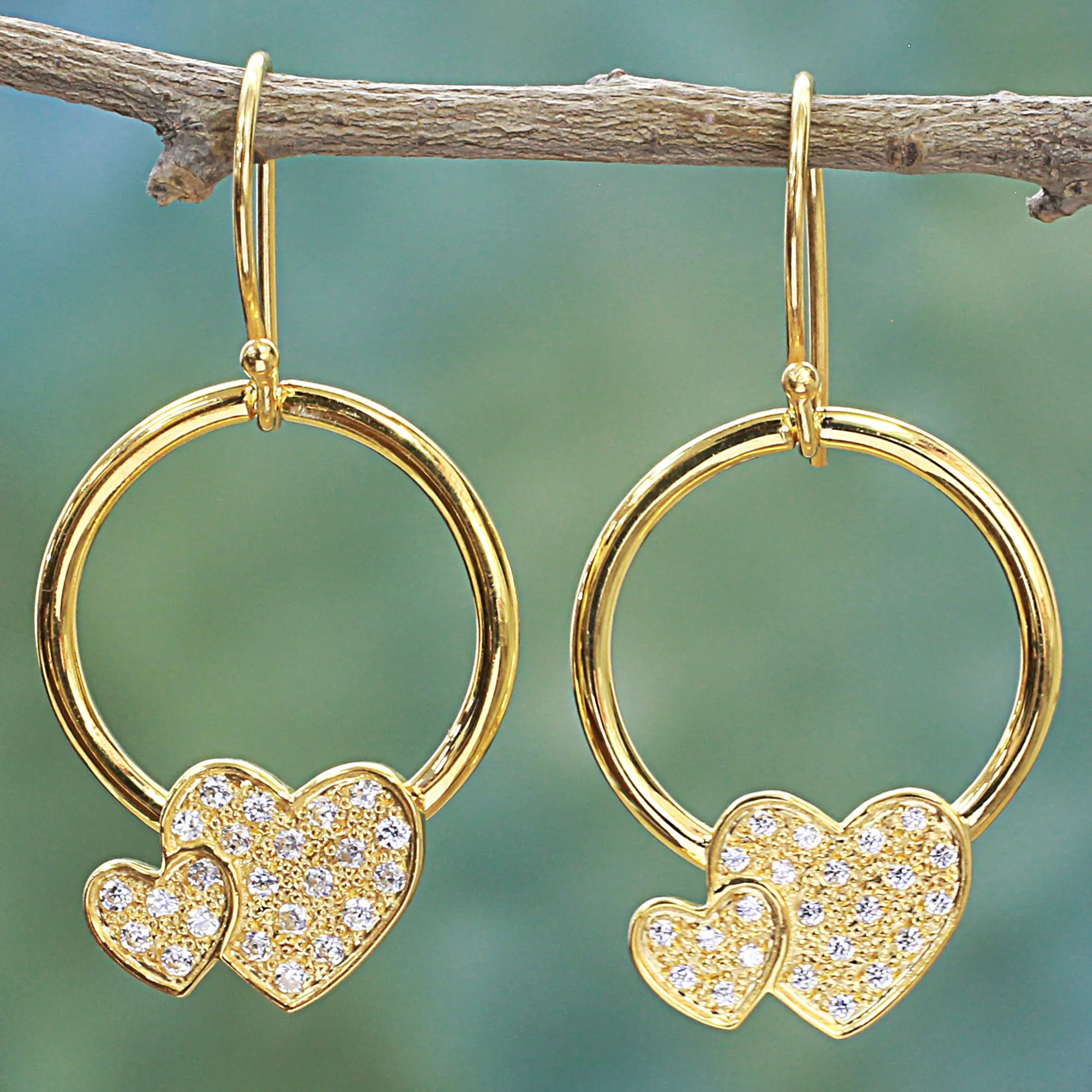 Adorable Hearts Gold Plated 925 Silver & Cubic Zirconia Butterfly Earrings