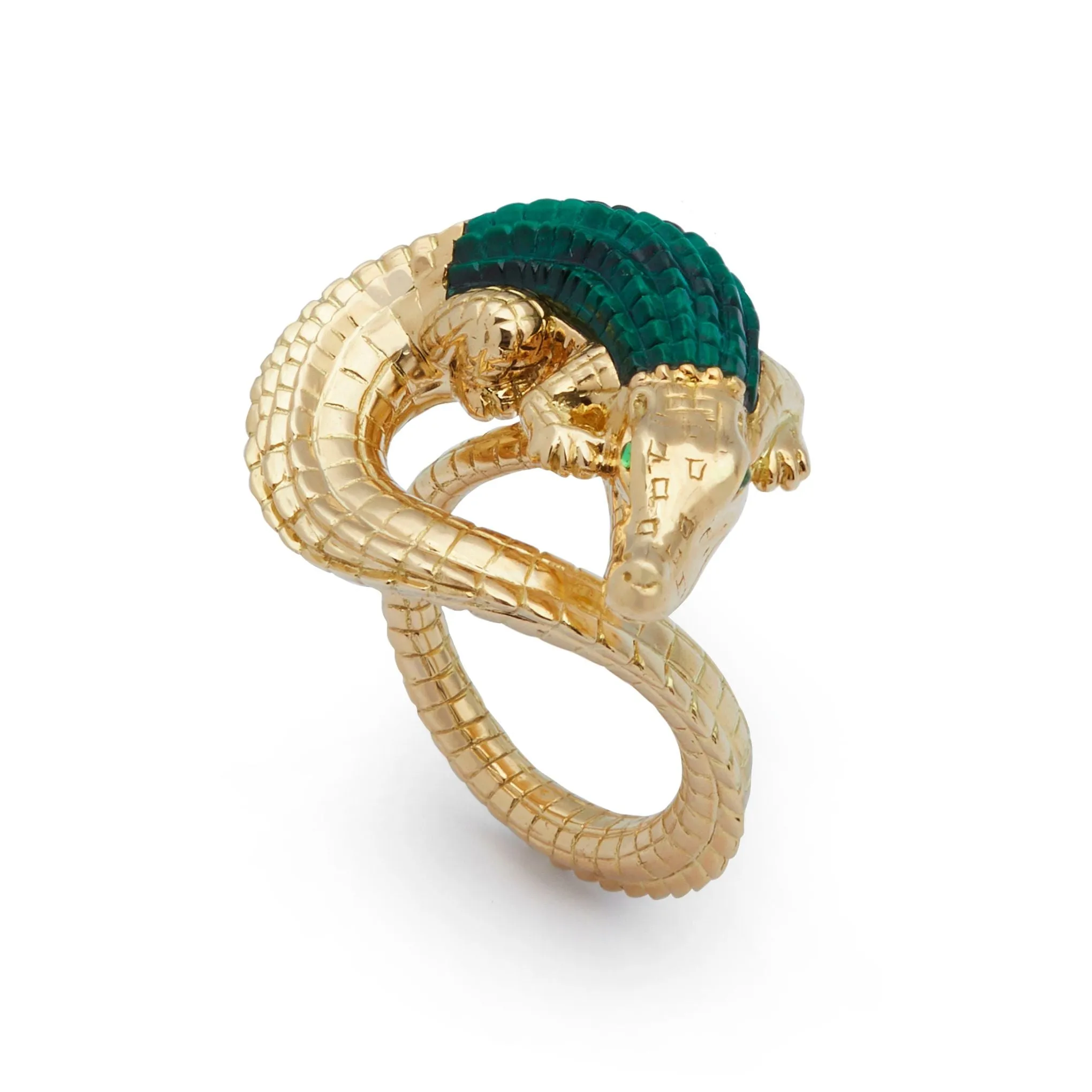 Alligator Twist 18K Gold Ring w. Malachite