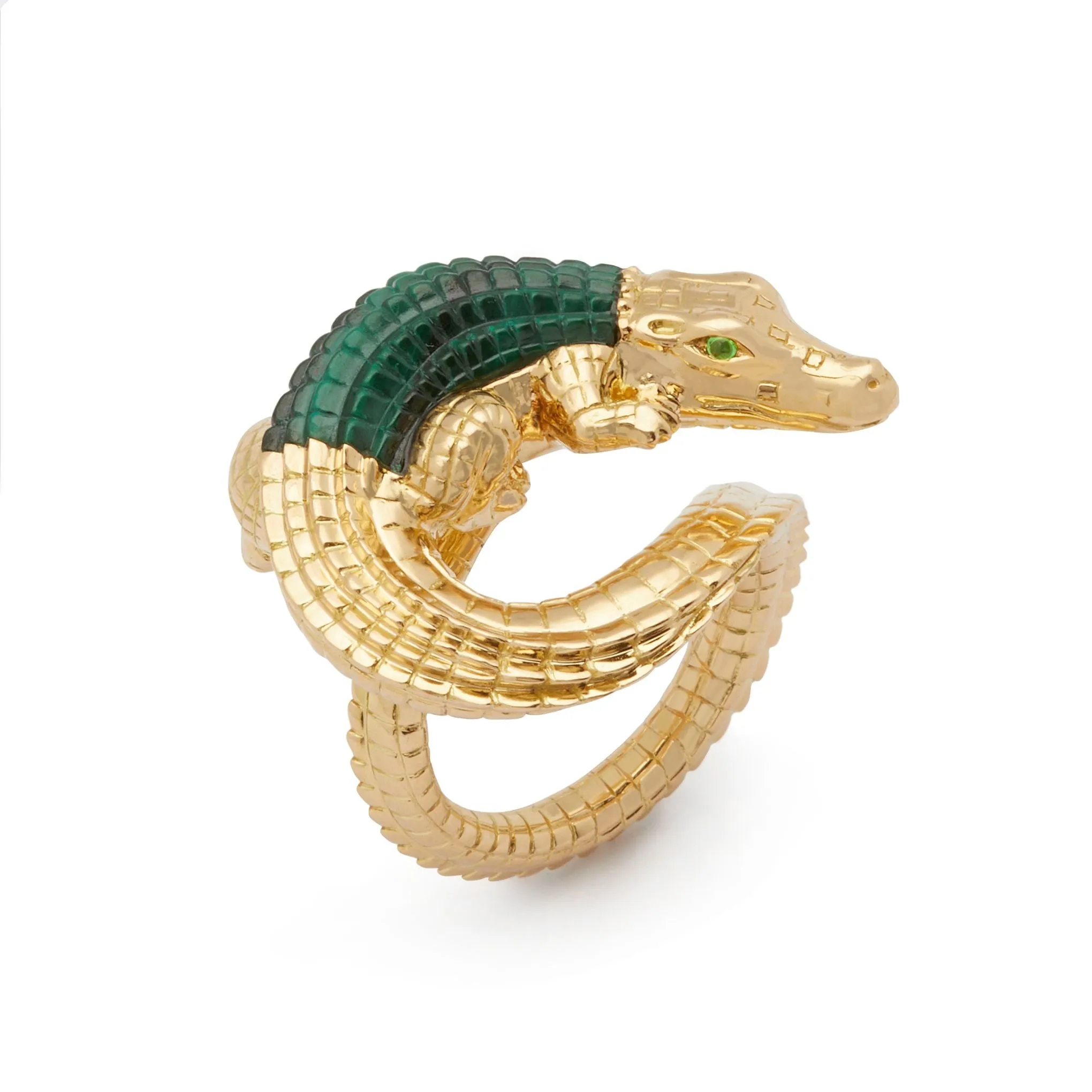 Alligator Twist 18K Gold Ring w. Malachite