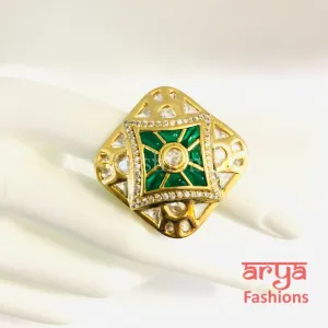 Amrapali Inspired Green Emerald Kundan Adjustable Ring