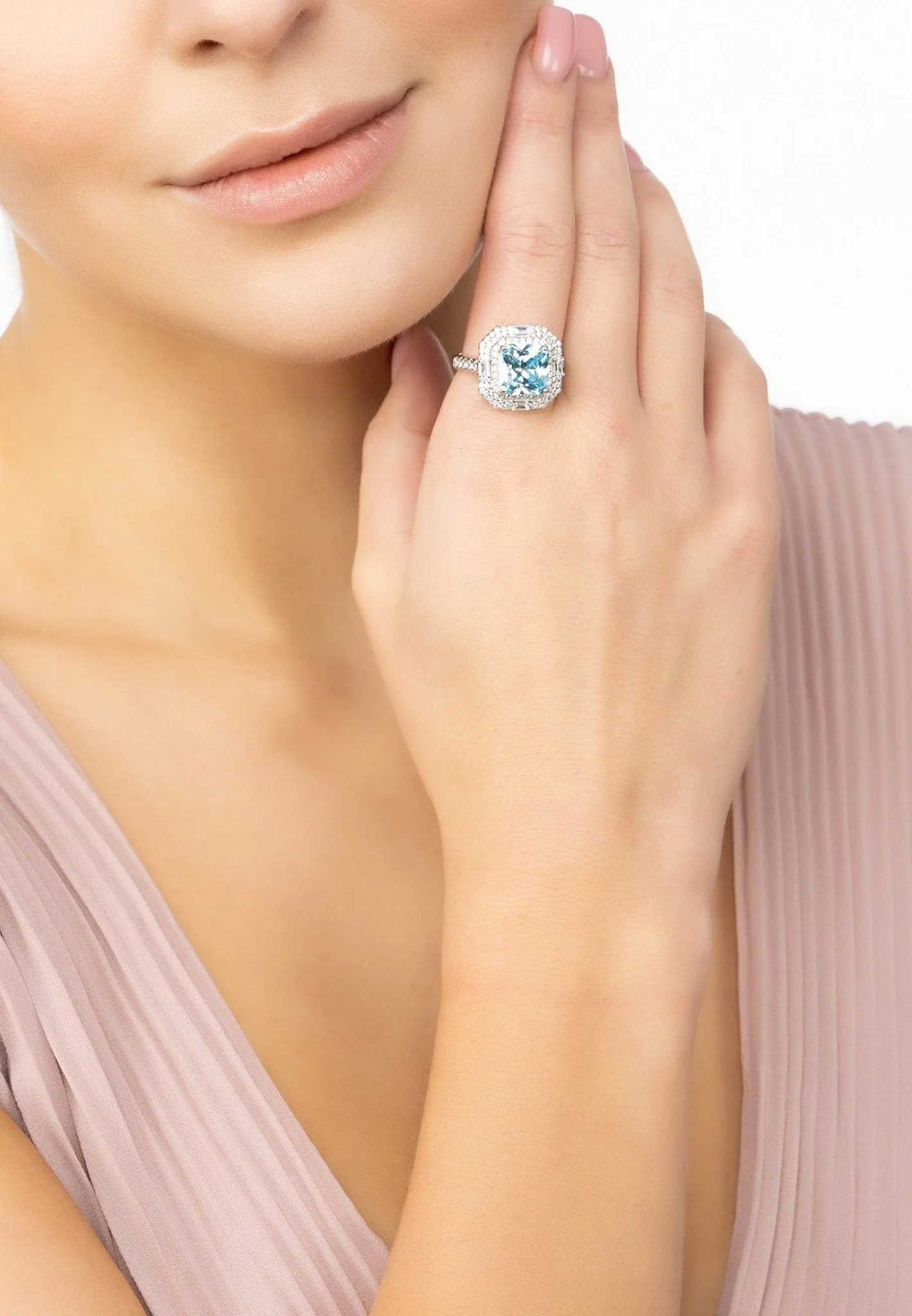 Anastasia Gemstone Cocktail Ring Silver Blue Topaz