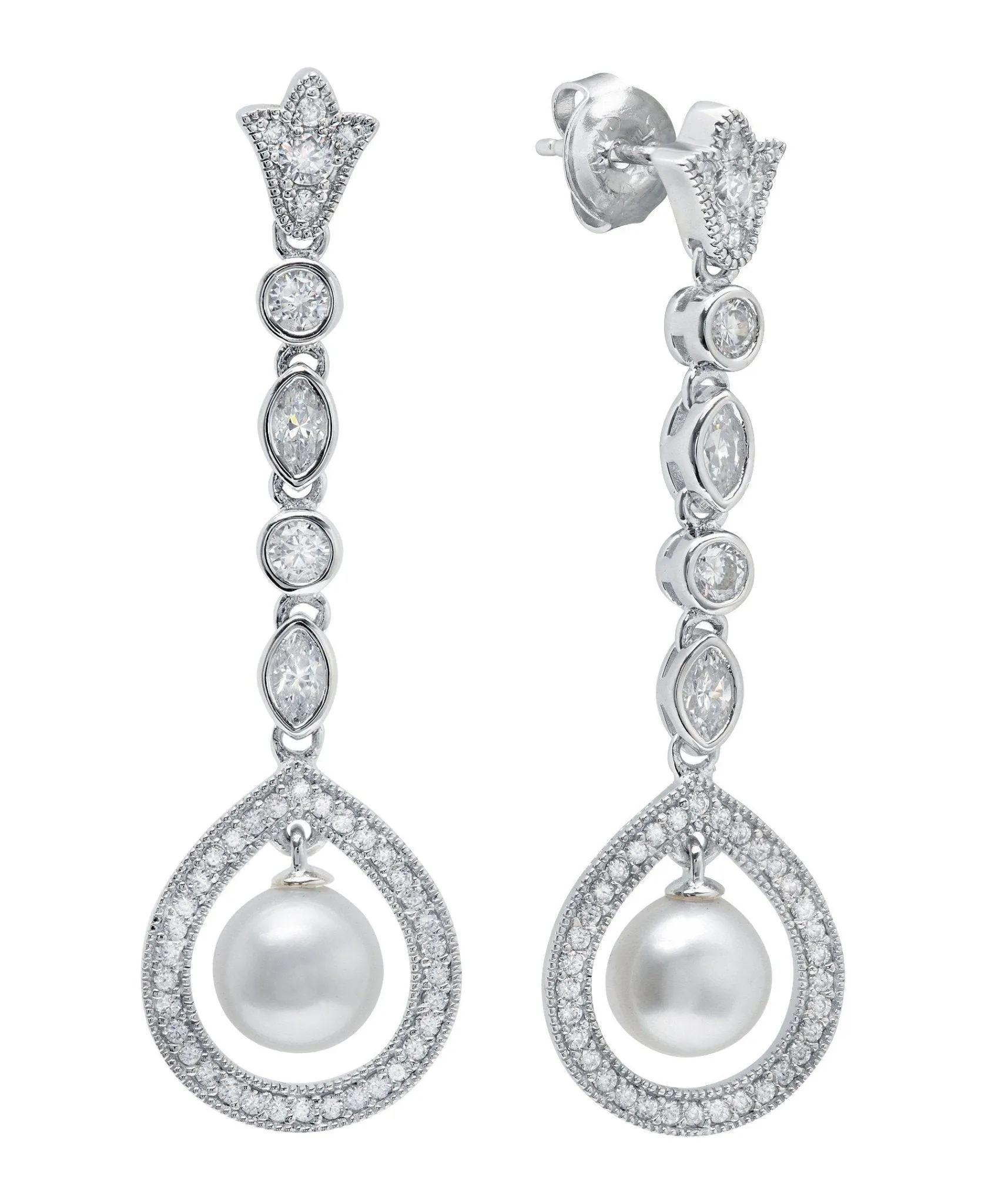 Andrew Prince by Crislu Long Pearl Drop Cluster Earrings