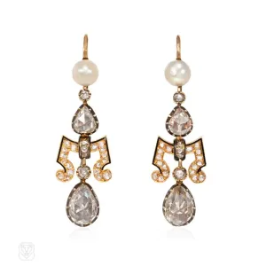 Antique gold, diamond, and pearl earrings