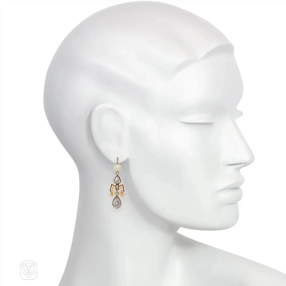 Antique gold, diamond, and pearl earrings