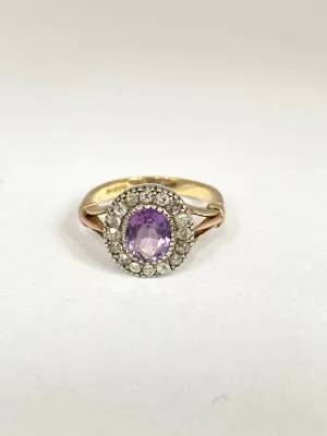 Art Deco, 9ct Gold Amethyst and Old Cut Diamond Cluster Ring