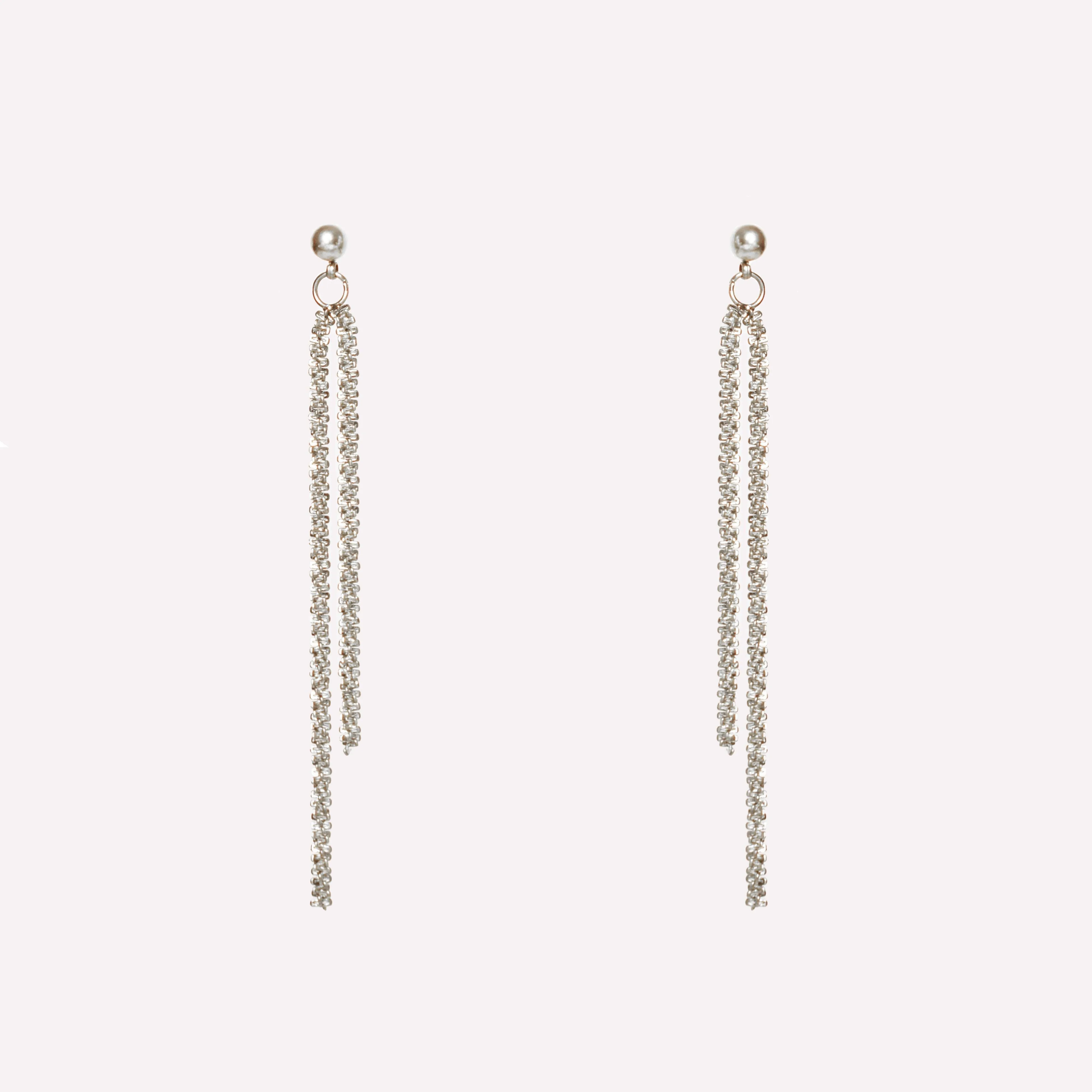 ASYMMETRIC DOUBLE DANGLE CLIP-ON EARRINGS IN SILVER