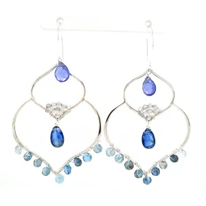 AVF Silver Moroccan Inspired Labradorite, Moss Aqua, Tanzanite & Kyanite Large Dangle Earrings (SI3757)