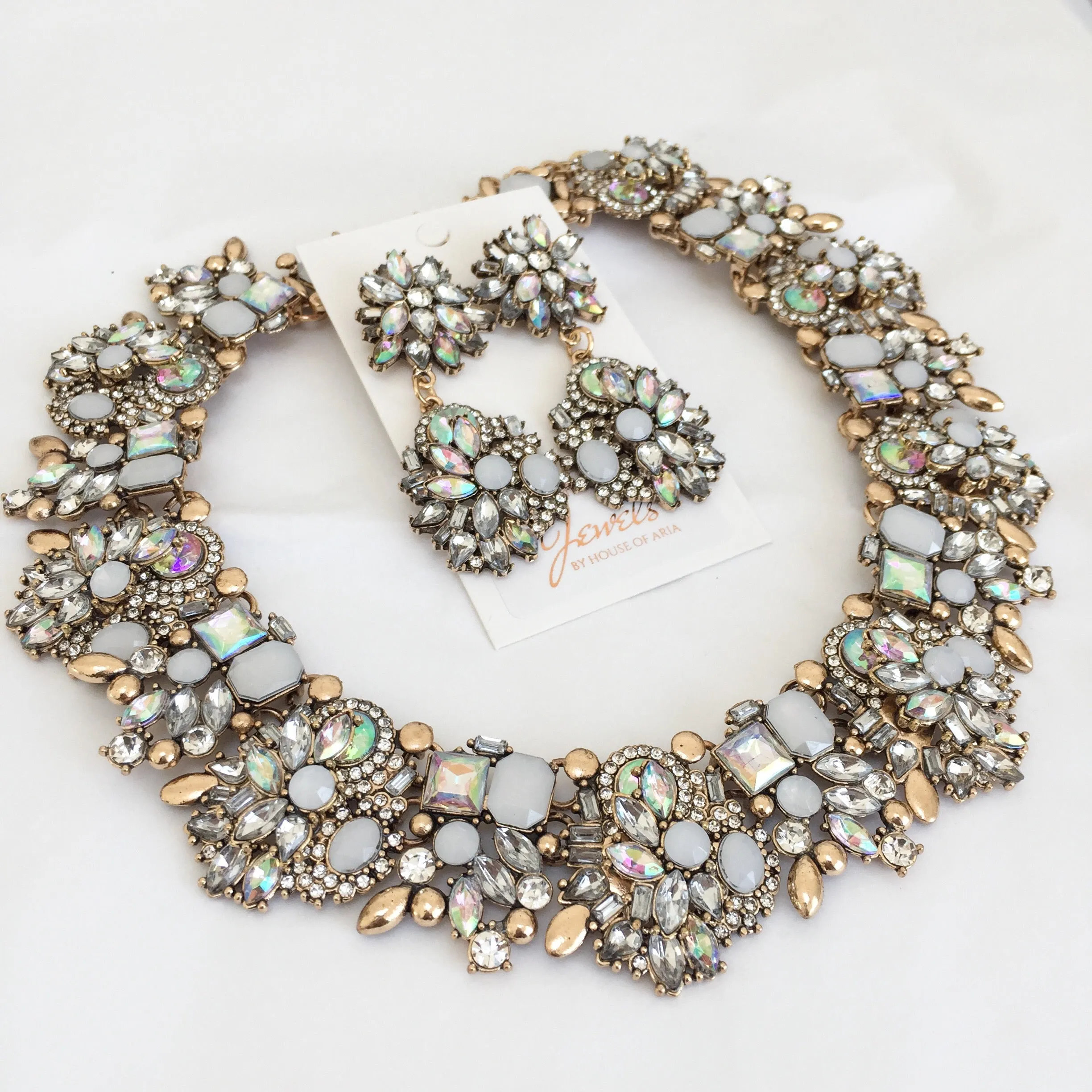 AYVA White & Iridescent Statement Necklace