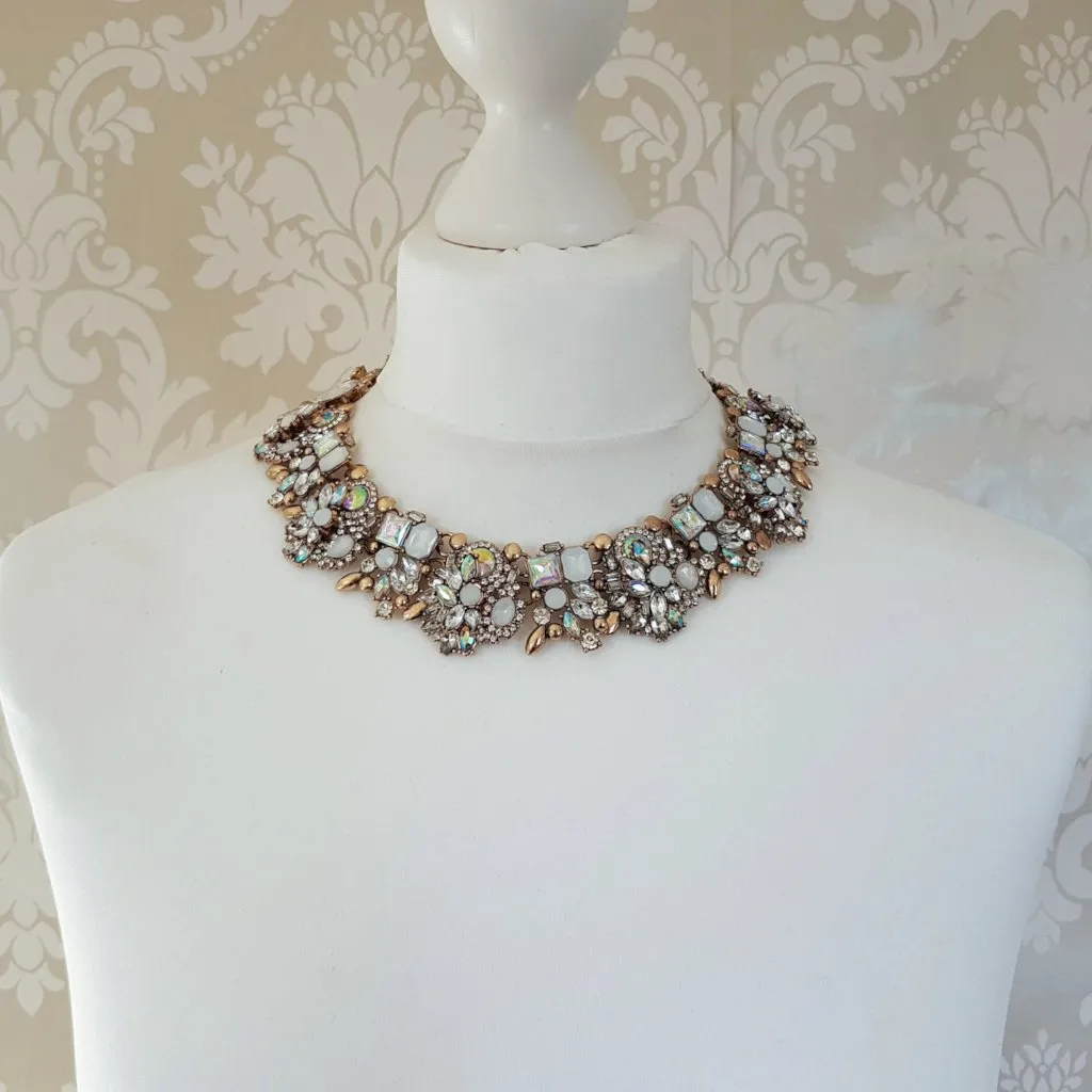 AYVA White & Iridescent Statement Necklace