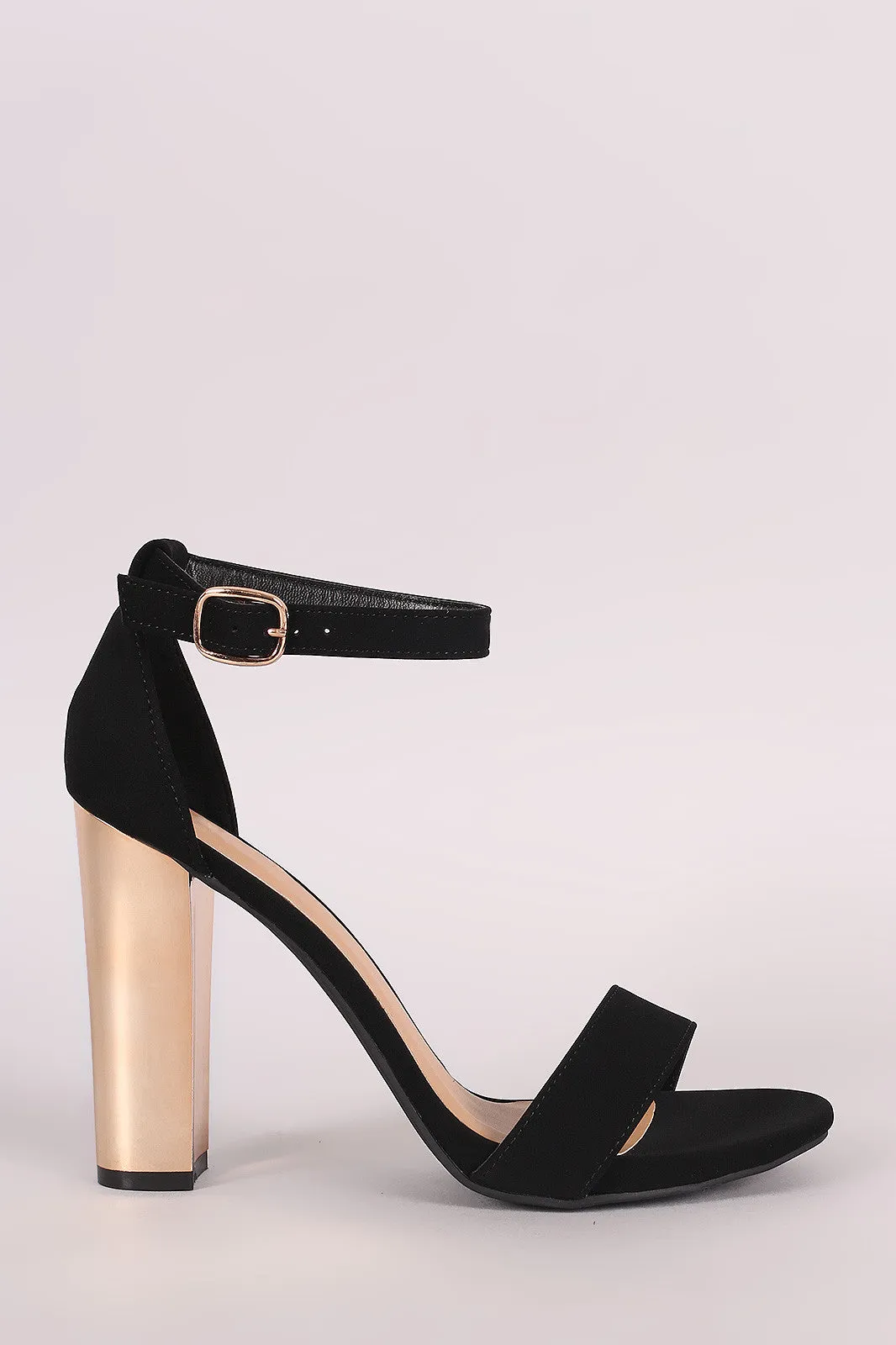 Bamboo Nubuck Open Toe Metallic Chunky Heel