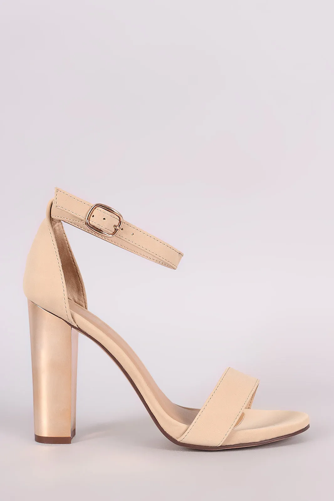 Bamboo Nubuck Open Toe Metallic Chunky Heel