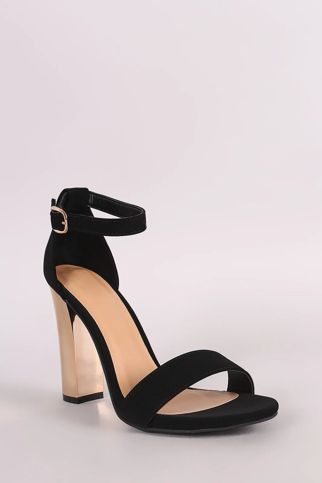 Bamboo Nubuck Open Toe Metallic Chunky Heel