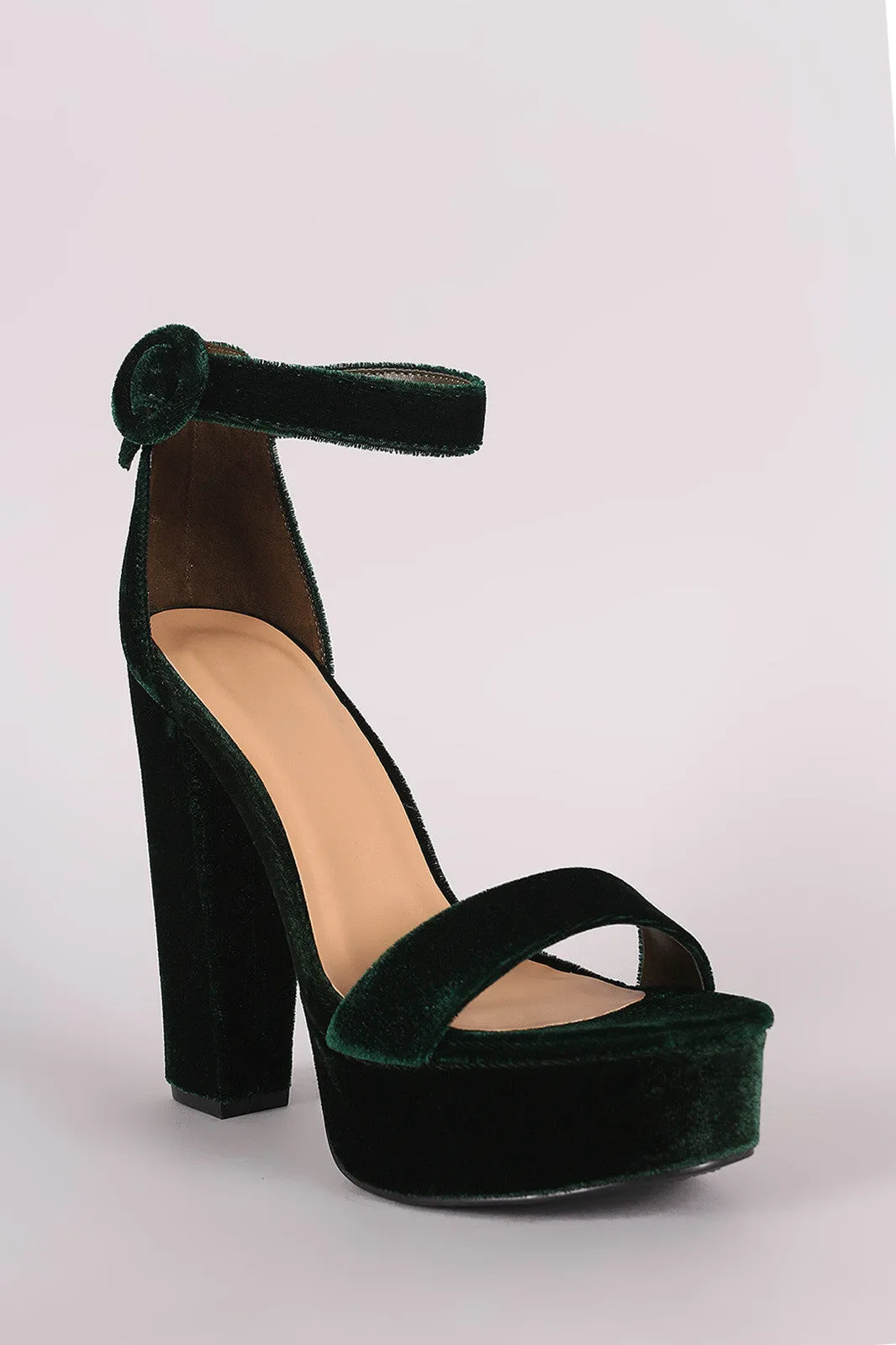 Bamboo Velvet Ankle Strap Chunky Platform Heel