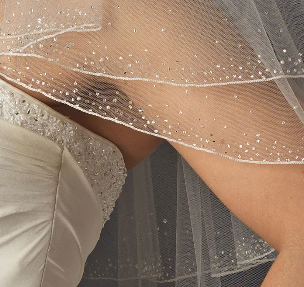 Beaded Crystal Edge Elbow Bridal Veil