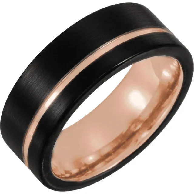 Black & 18K Rose Gold PVD Tungsten Band