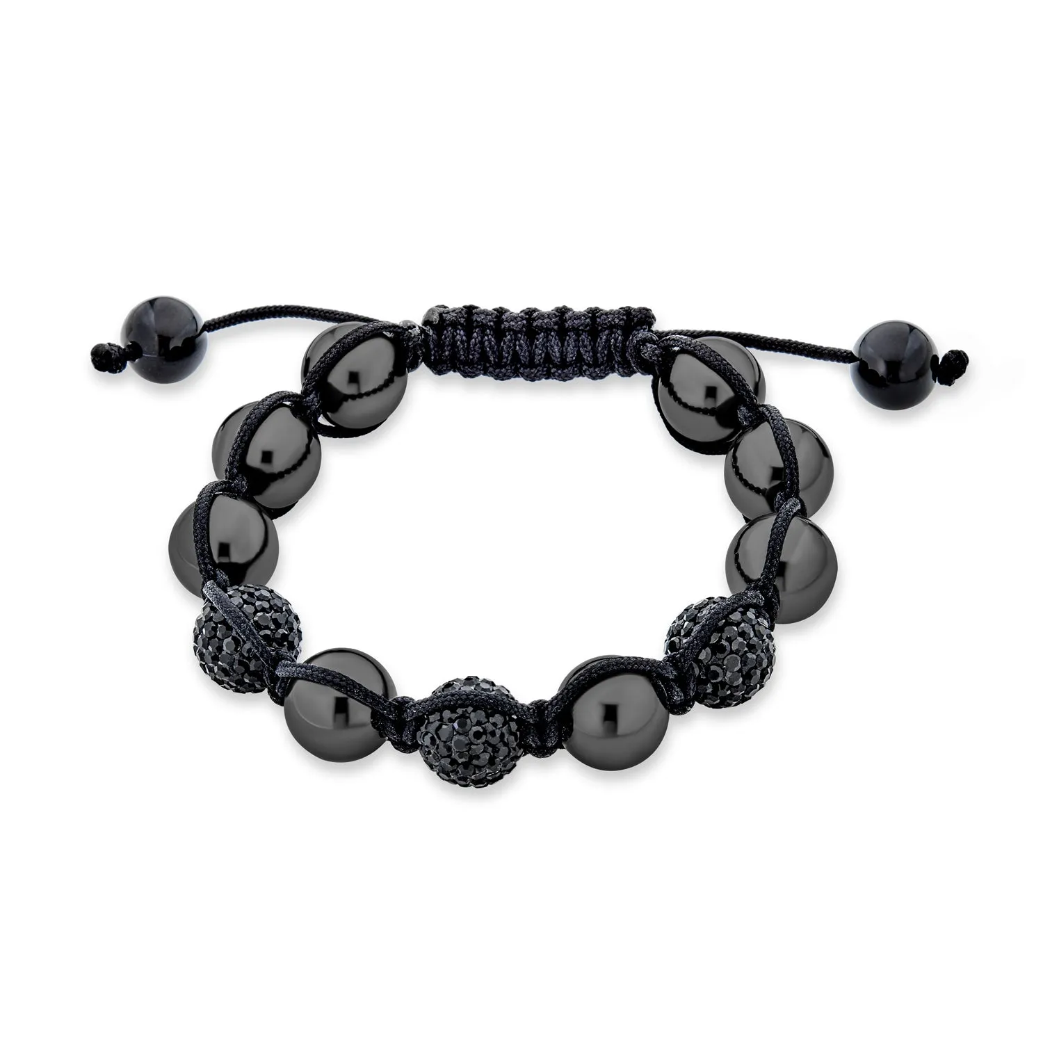 Black Navy Blue Gold Tone Bead Strand Bracelet with Pave Crystal Ball for Men