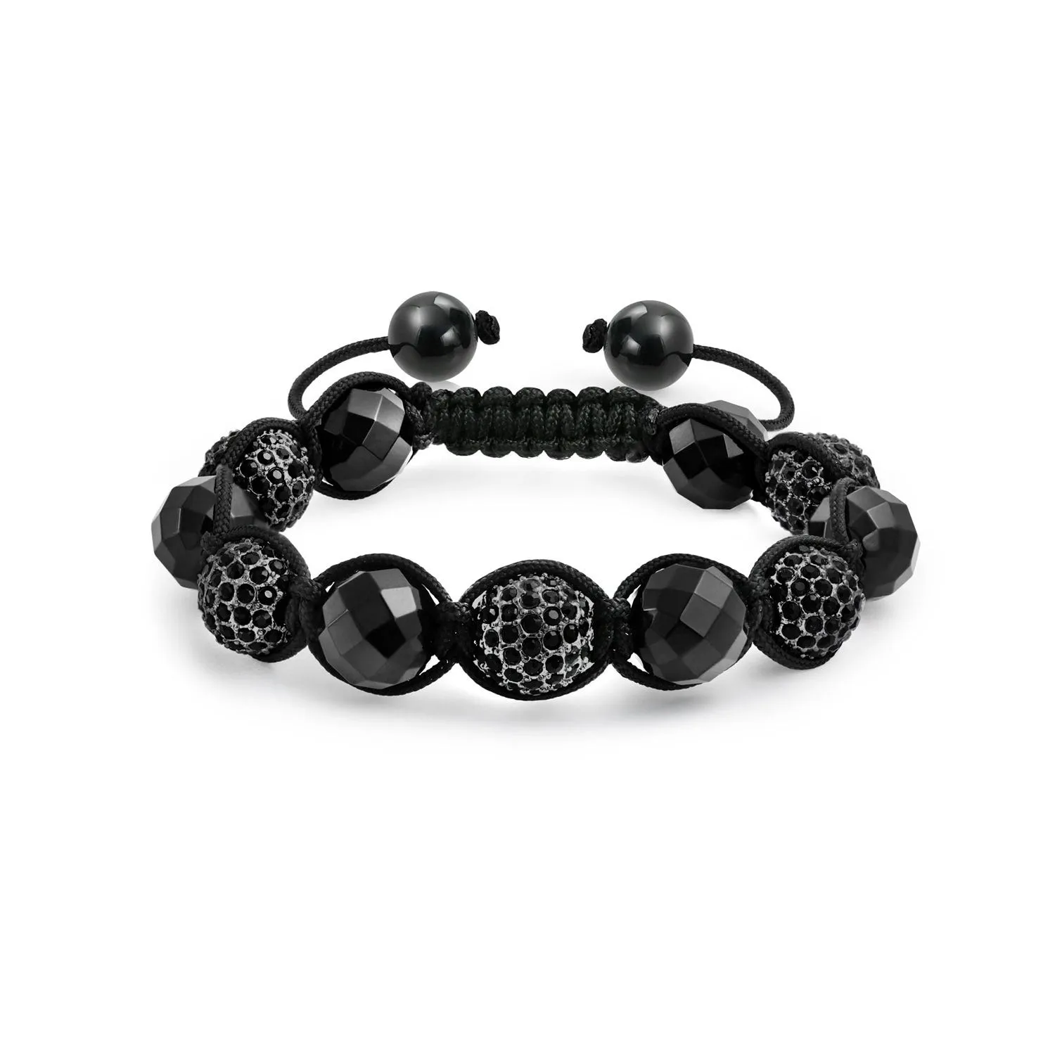 Black Navy Blue Gold Tone Bead Strand Bracelet with Pave Crystal Ball for Men