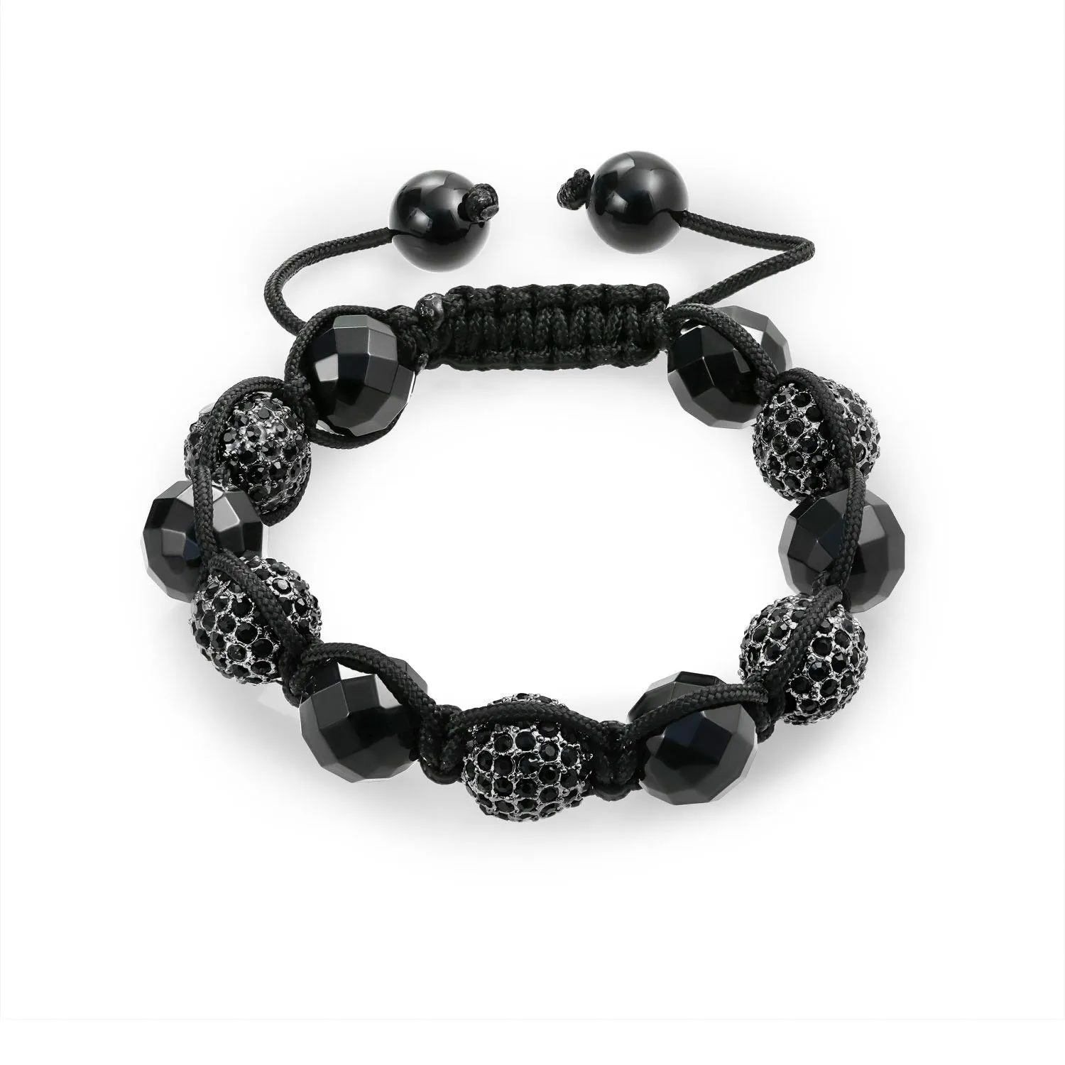 Black Navy Blue Gold Tone Bead Strand Bracelet with Pave Crystal Ball for Men