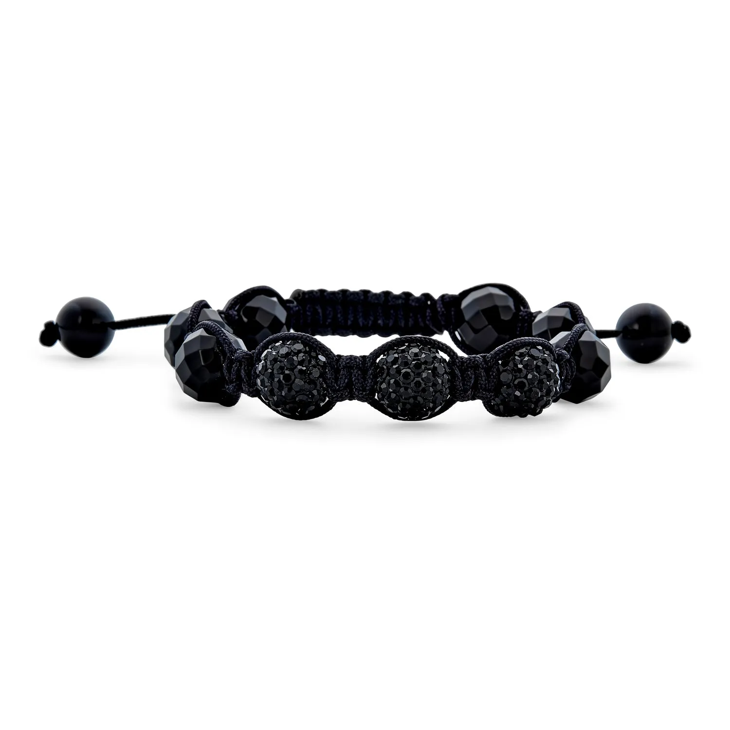 Black Navy Blue Gold Tone Bead Strand Bracelet with Pave Crystal Ball for Men