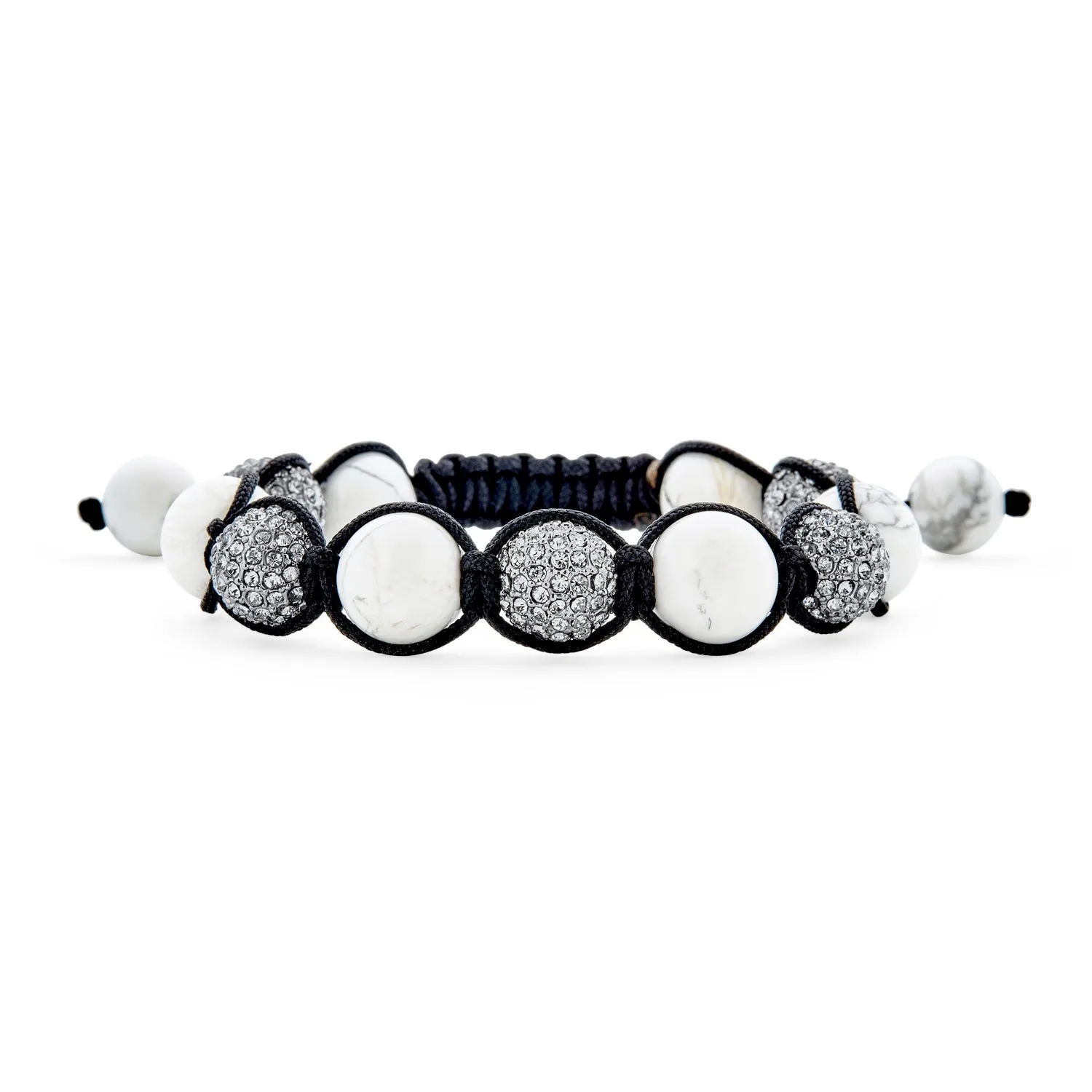 Black Navy Blue Gold Tone Bead Strand Bracelet with Pave Crystal Ball for Men