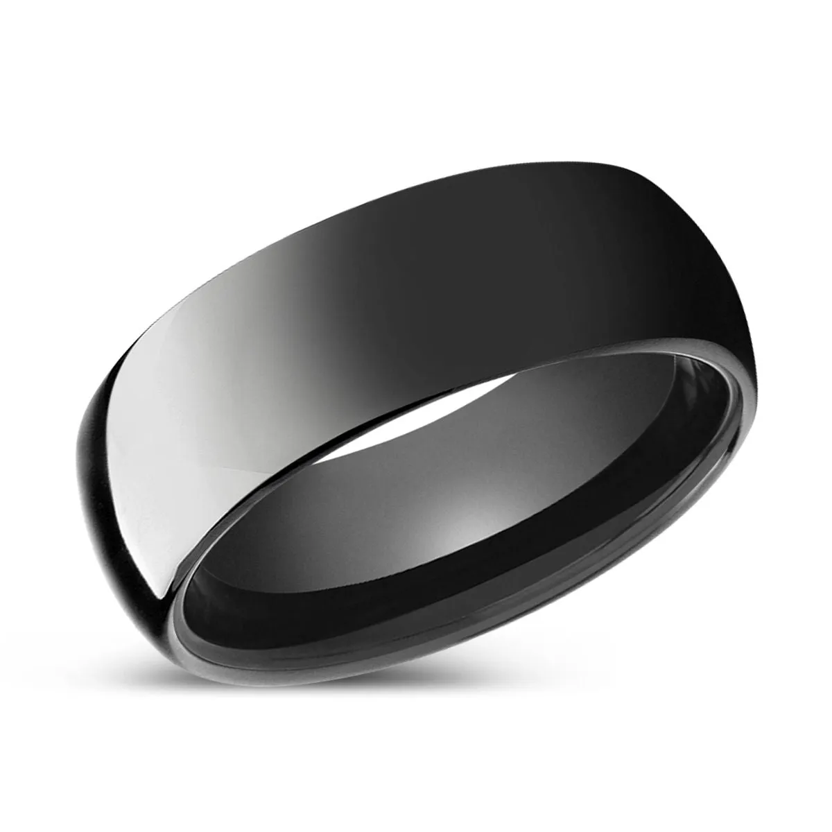 BLISSFUL | Black Ring, Black Tungsten Ring, Shiny, Domed Tungsten