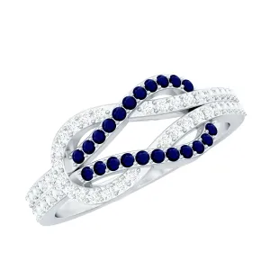 Blue Sapphire And Diamond Interlock Infinity Ring