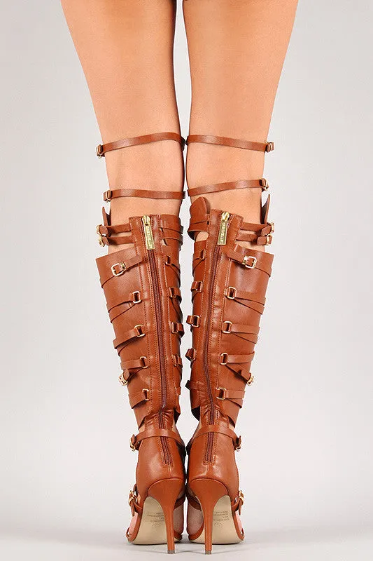 Breckelle Cut Out Strappy Knee High Heel