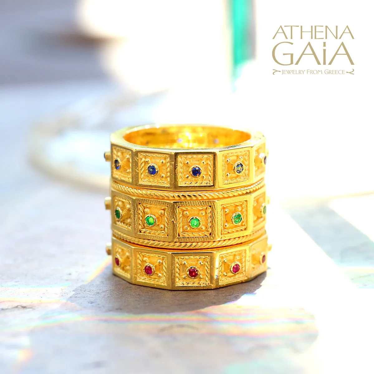 Byzantine Embroidery Thin Block Stackable Ring