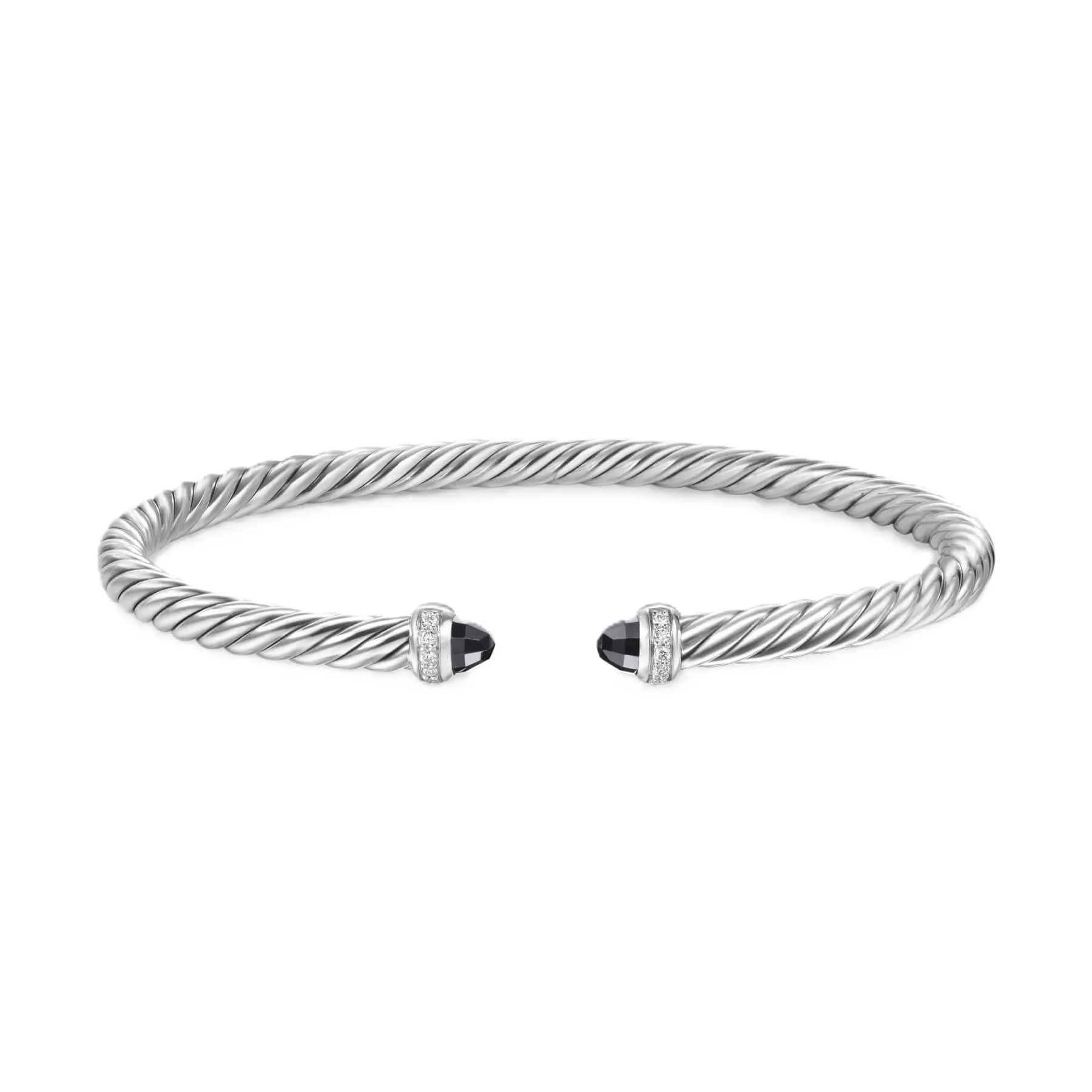 Cablespira® Flex Bracelet Sterling Silver with Black Onyx and Diamonds, 4mm