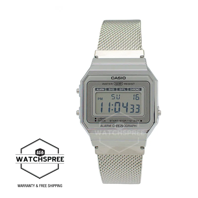 Casio Vintage Standard Digital Silver Stainless Steel Mesh Band Watch A700WM-7A