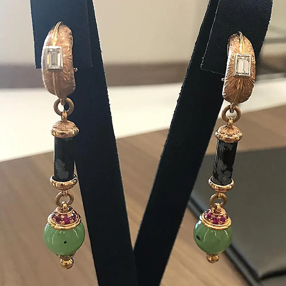 Cazzaniga Diamond Multi Gem Dangle Earrings