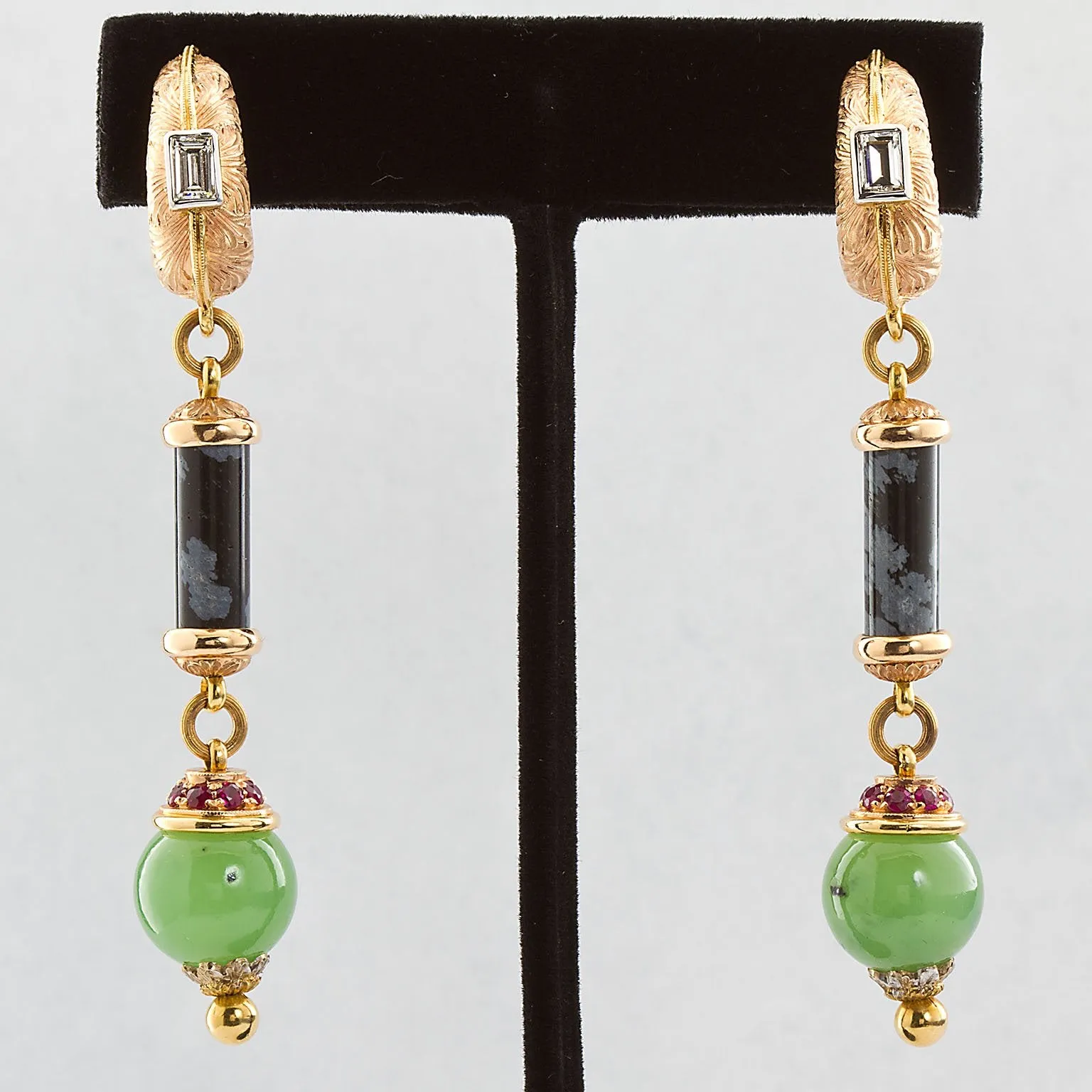 Cazzaniga Diamond Multi Gem Dangle Earrings