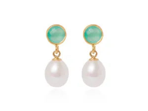 Cerulean and Freshwater Pearl - Drop Earrings