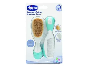 Chicco set brush with natural bristles   blue comb 0 m 