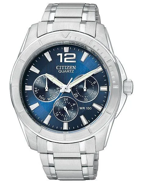 Citizen Quartz Multifunction Mens Watch - Blue Dial - Steel Case and Bracelet