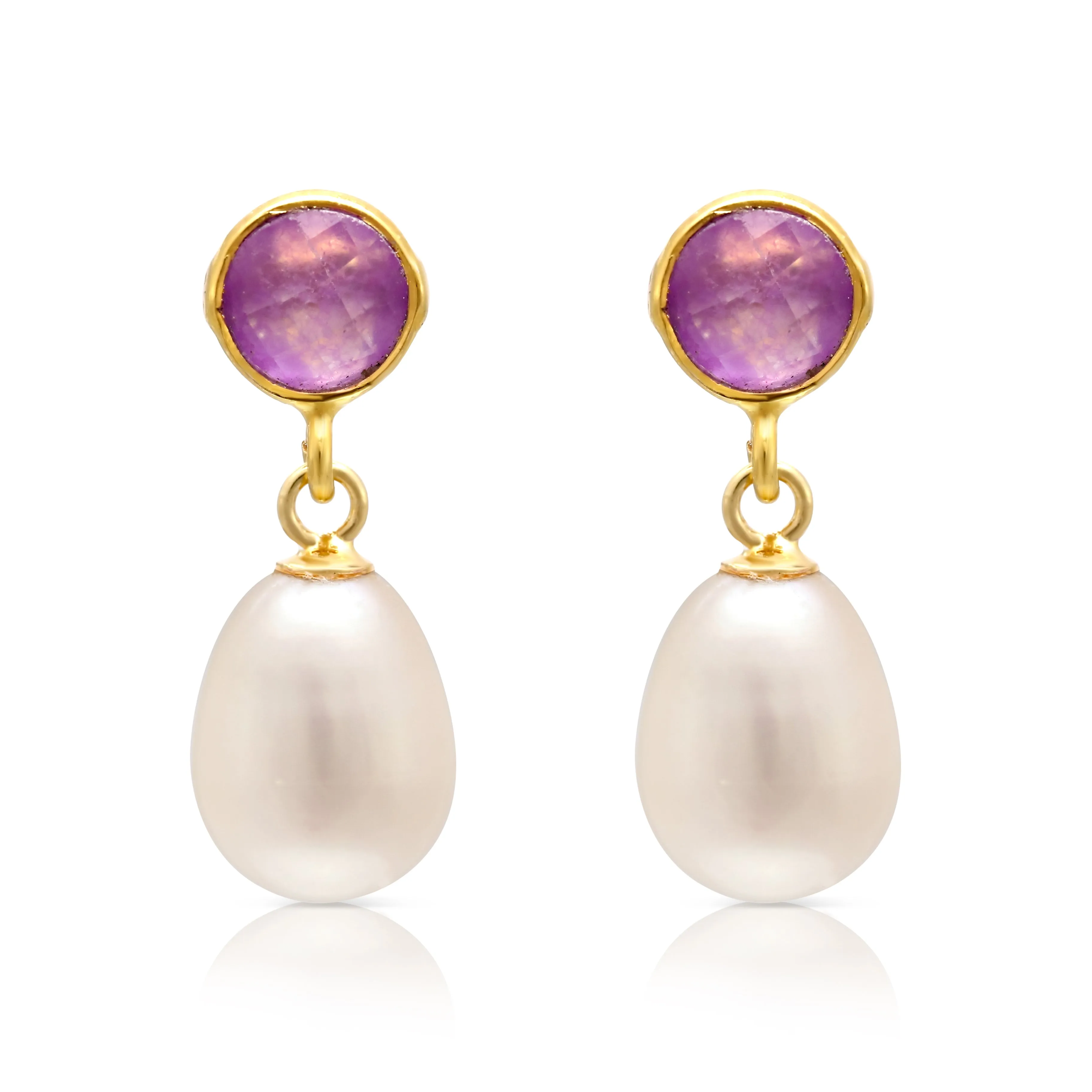 Clara lavender chalcedony & cultured freshwater pearl drop earrings