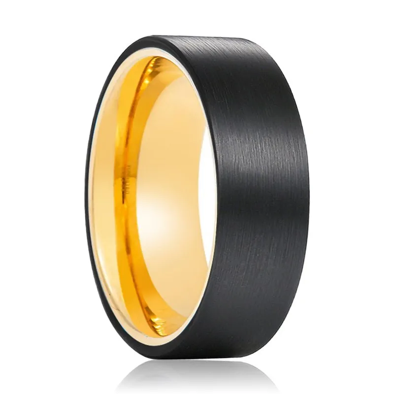 CLEO | Gold Tungsten Ring Black Brushed Flat