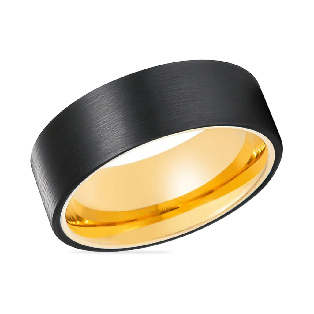 CLEO | Gold Tungsten Ring Black Brushed Flat