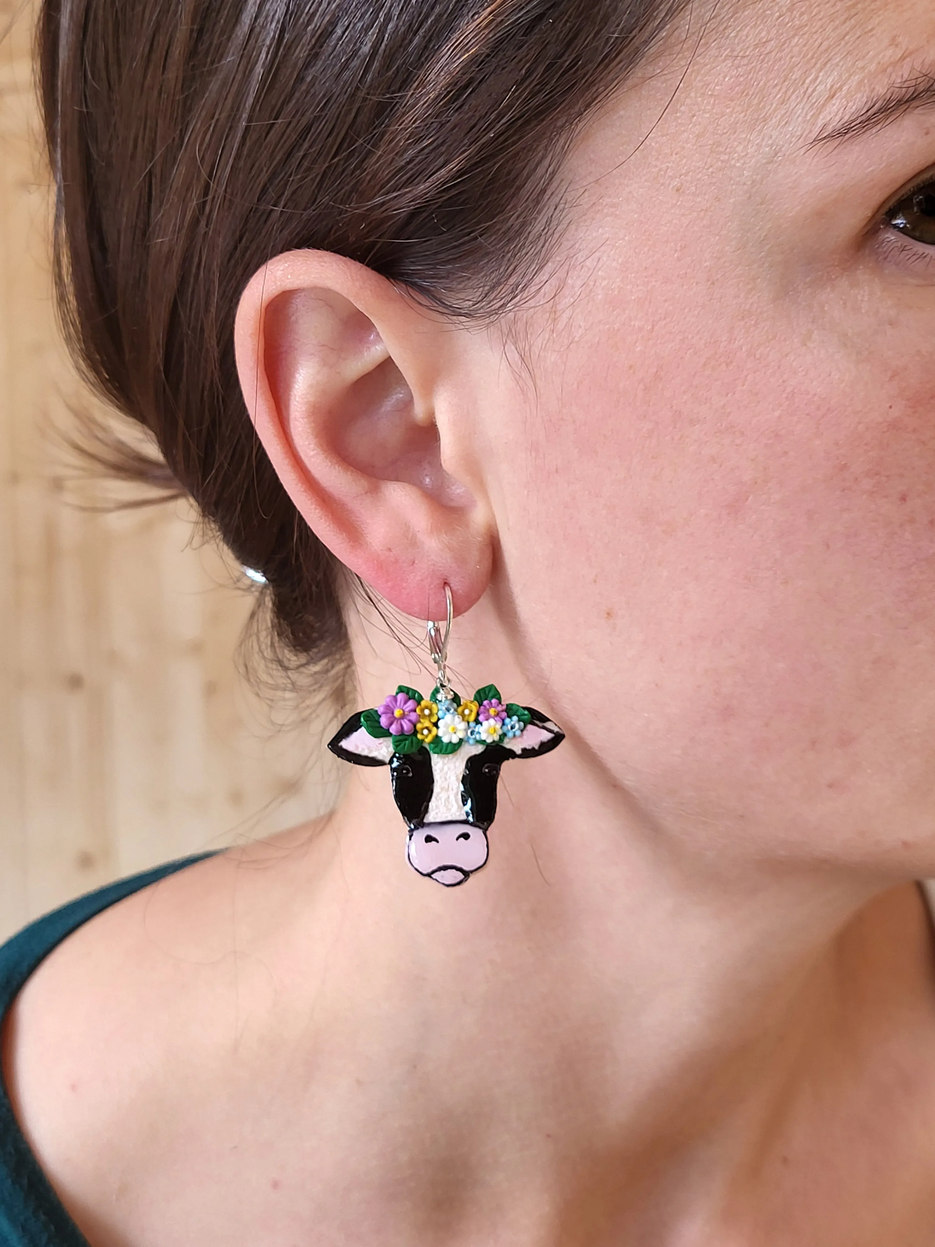 Cow Earrings with flower crowns