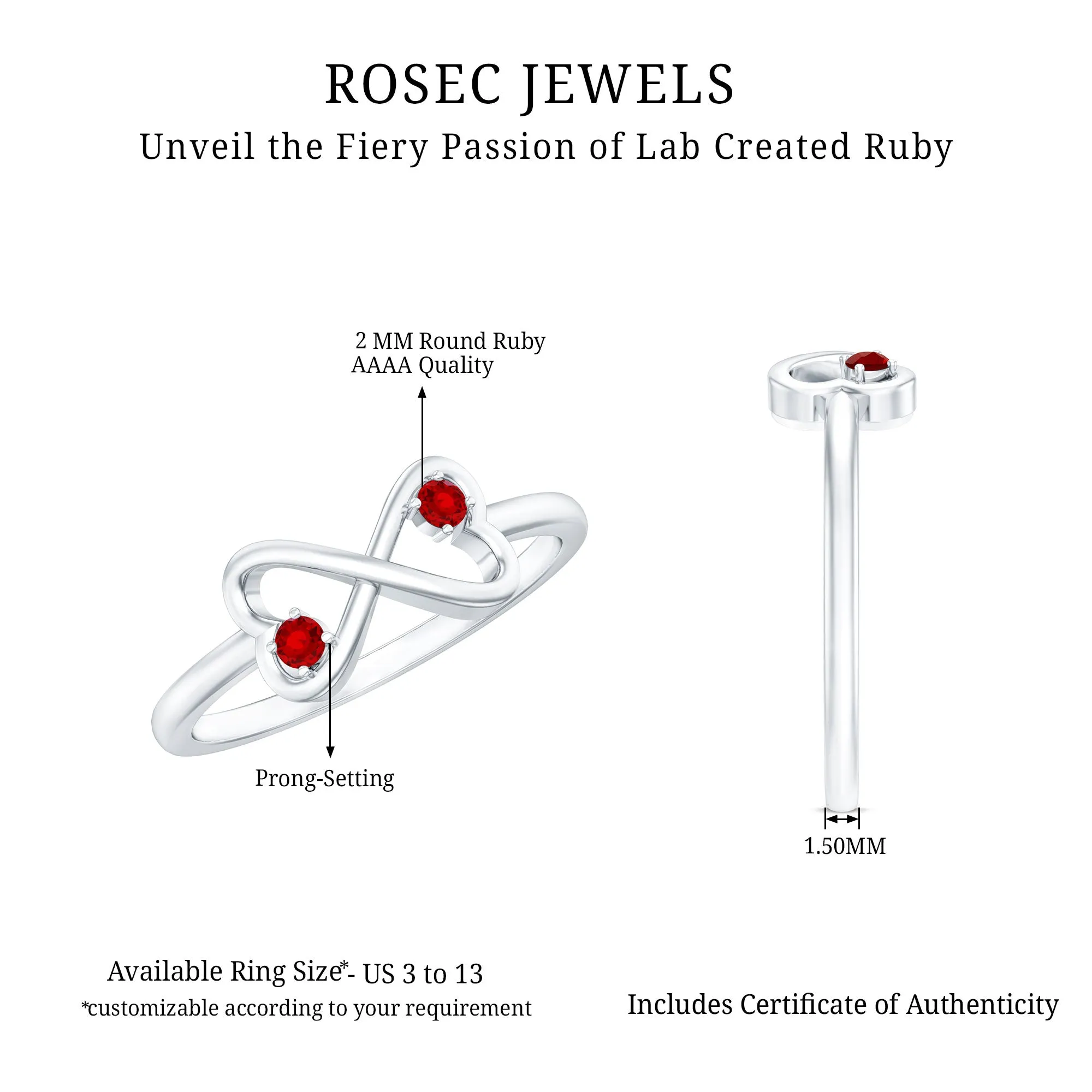 Created Ruby Infinity Heart Promise Ring