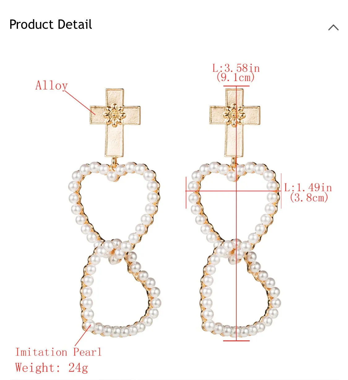 Cross Pearl Heart Drop Earrings