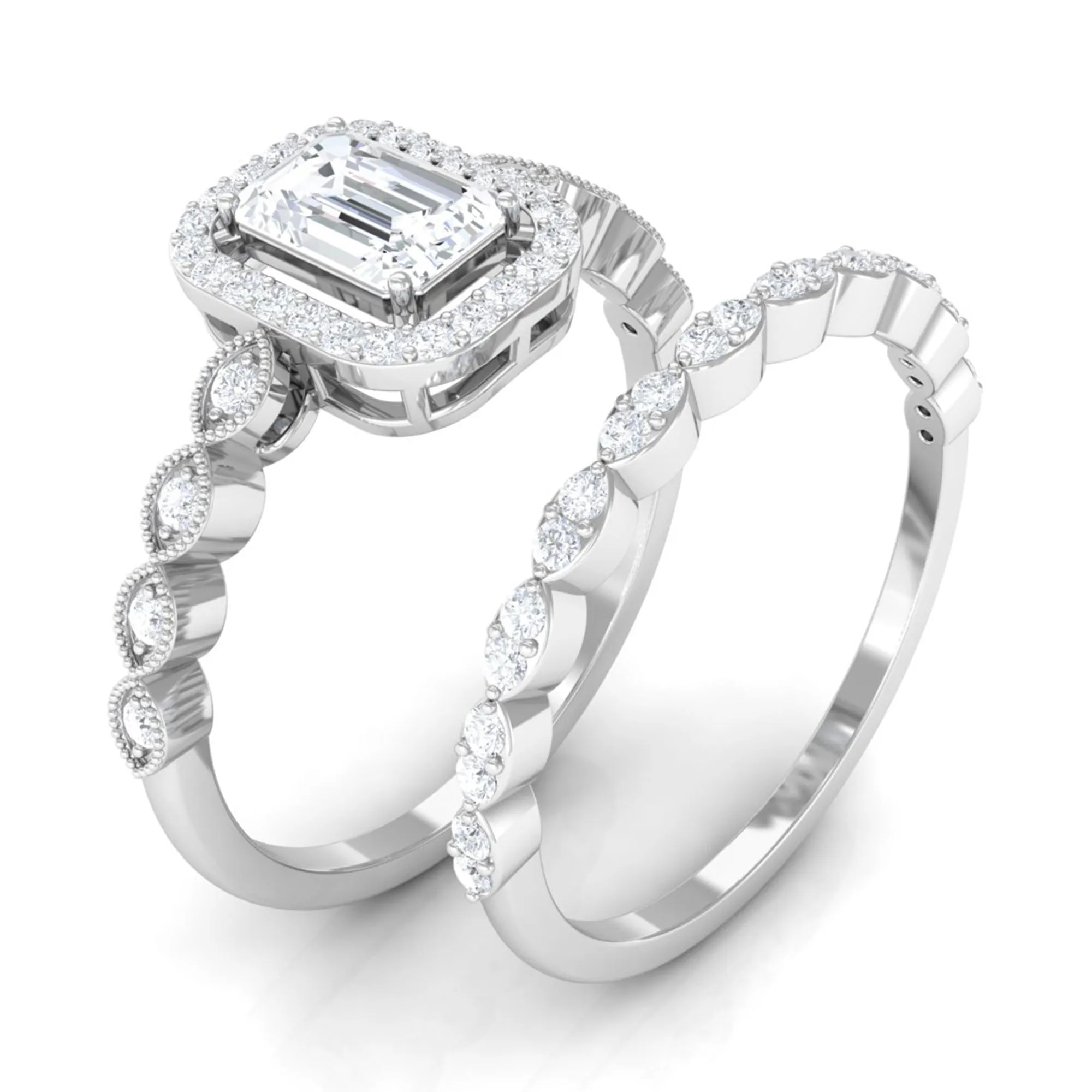 Cubic Zirconia Designer Solitaire Bridal Ring Set with Band