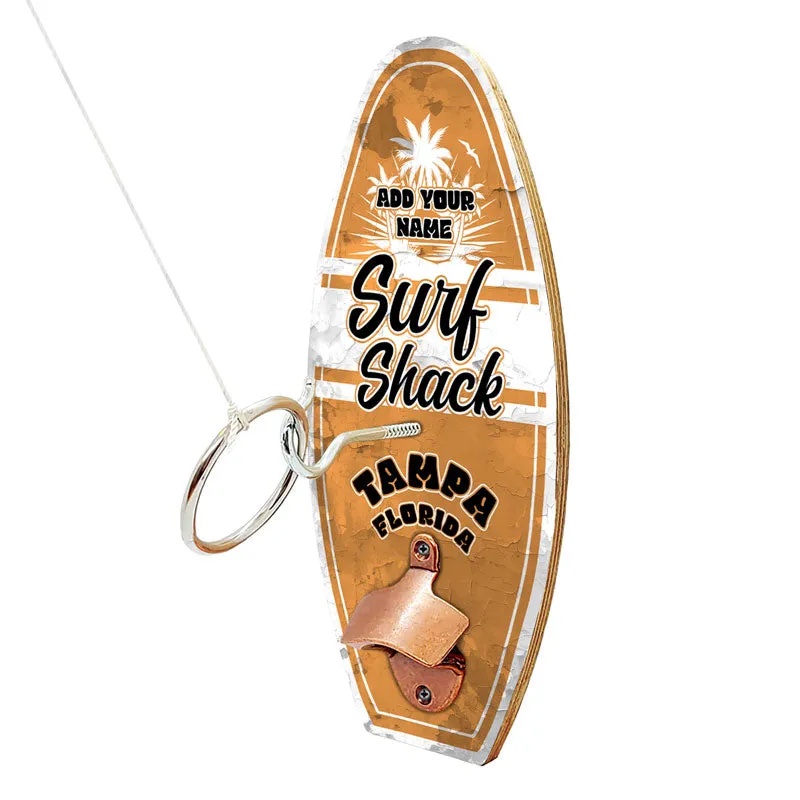 Custom Wall Surfboard Mounted Ring Toss Game W/ Bottle Opener - Surf Shack Design - Multiple Colors