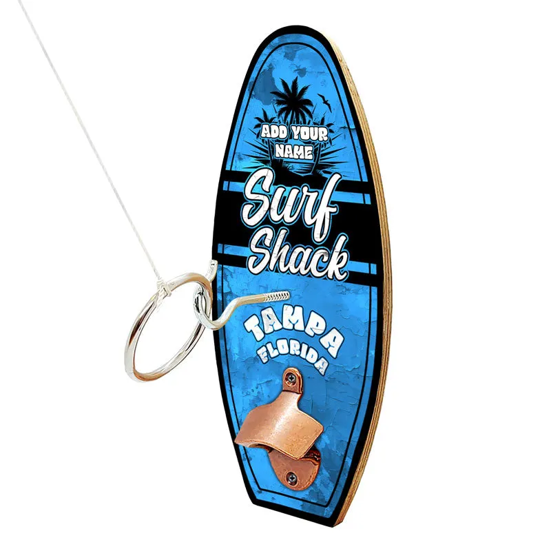 Custom Wall Surfboard Mounted Ring Toss Game W/ Bottle Opener - Surf Shack Design - Multiple Colors