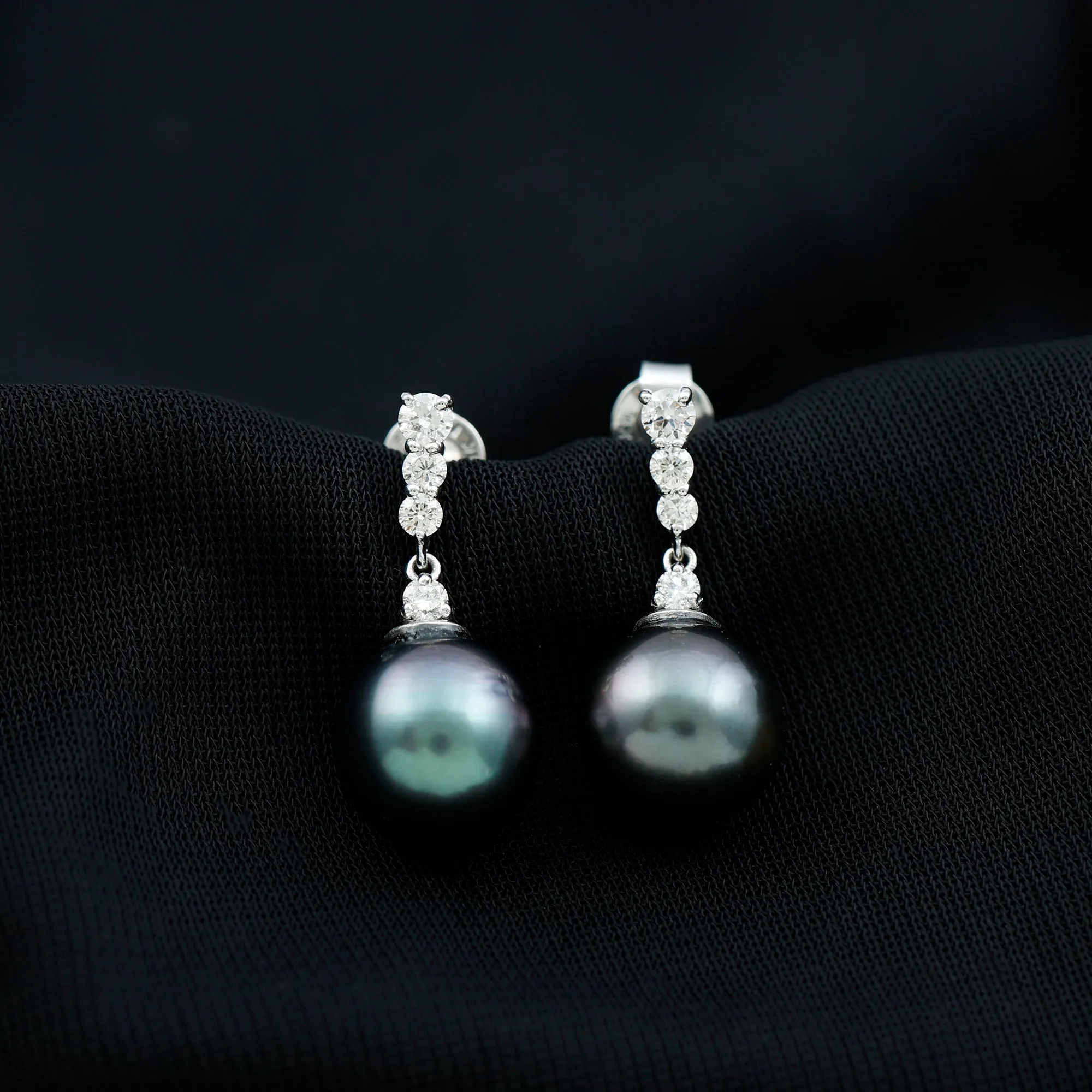 Diamond Bar and Tahitian Pearl Drop Earrings